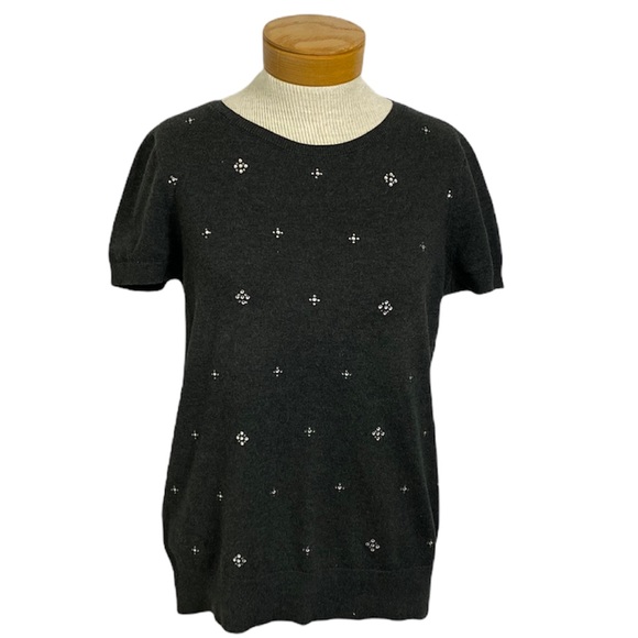 Loft Gray Cap Sleeve Sweater Rhinestones M - Picture 2 of 7